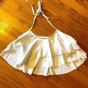 White flowy tiered bikini top with adjustable halter